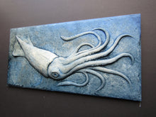 Load image into Gallery viewer, Swimming Squid Concrete Relief Art Tile