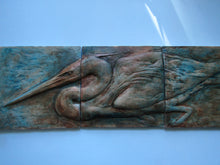 Load image into Gallery viewer, Stalking Heron Concrete Three Panel Wall Sculpture Handmade Art Tile
