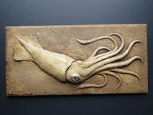 Load image into Gallery viewer, Swimming Squid Concrete Relief Art Tile
