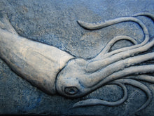Load image into Gallery viewer, Swimming Squid Concrete Relief Art Tile
