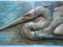 Load image into Gallery viewer, Stalking Heron Concrete Three Panel Wall Sculpture Handmade Art Tile
